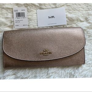 Coach Metallic Rose Gold Crossgrain Slim Envelope Wallet. NWT. F23255